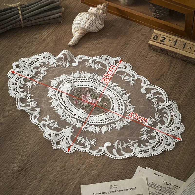 Embroidered Round Lace Table Mat Elegant Decorative Table Cover for Dining Table Party Wedding Decor