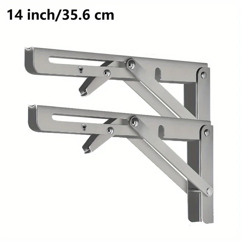 Folding Shelf Brackets Stainless Steel Wall Mounted Collapsible Support for Table Workbench and Shelf Storage