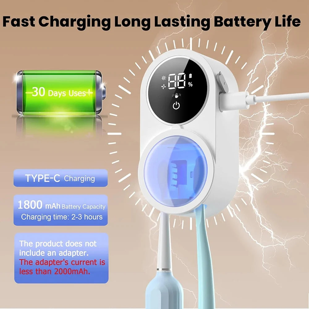 Wall Mounted Smart Toothbrush Holder with Air Drying and Rotating Cover Design for Bathroom Organization