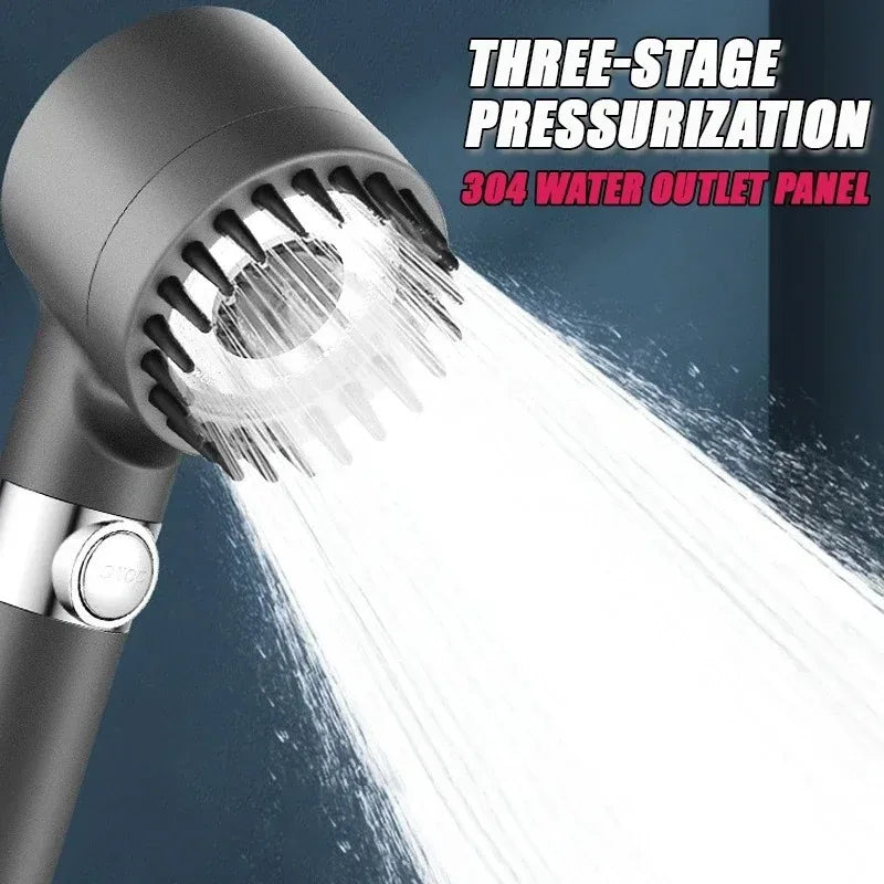 3-Mode Filtered Shower Head with 59-Inch Hose and Brush Accessory for Bathroom Shower Use (Included Single Nozzle with Brush + 1.5-meter Hose +