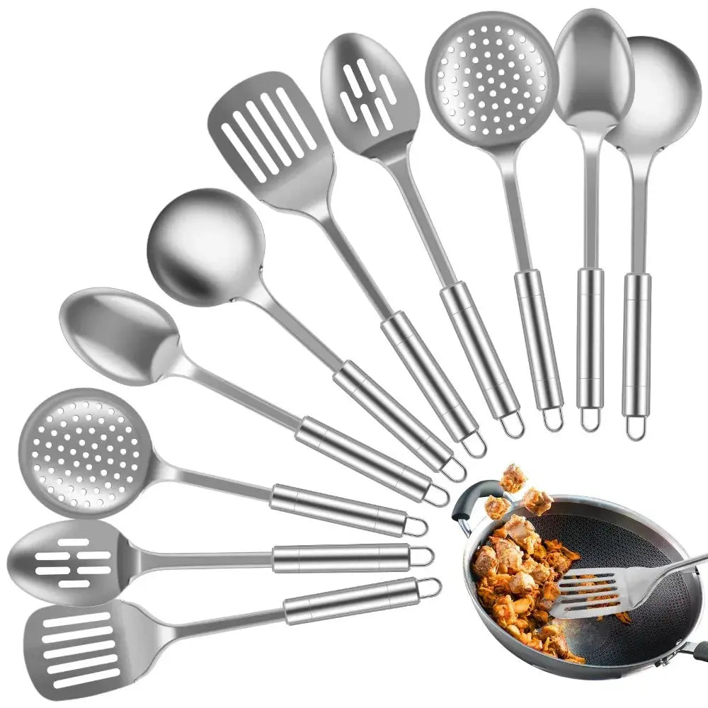 Stainless Steel Wok Spatula Set with Long Handle Rice Spoon and Ladle Cooking Tools