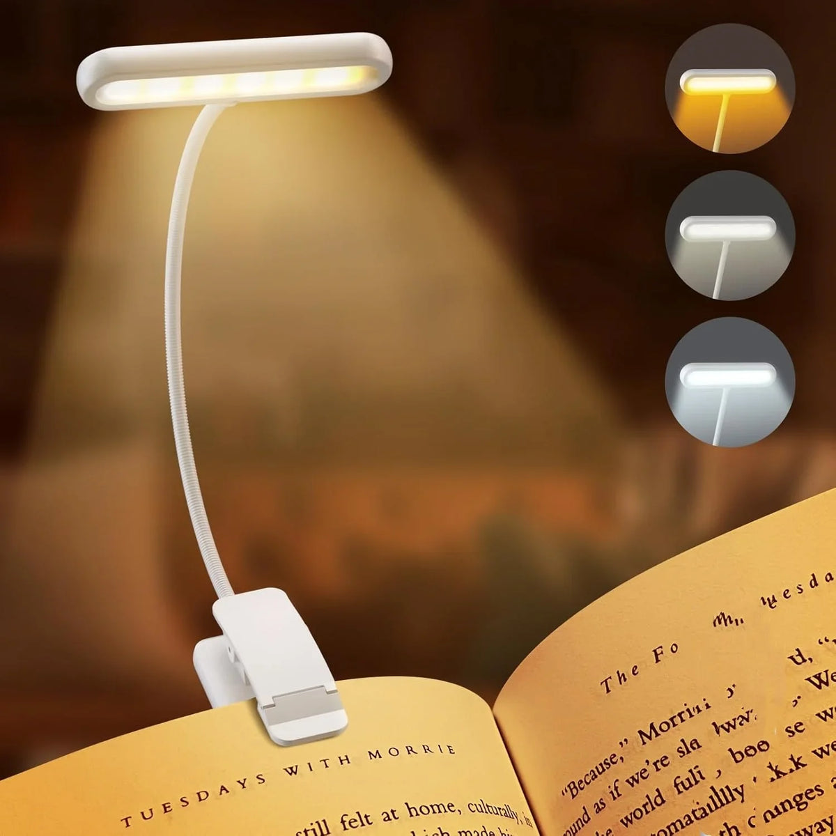 Rechargeable Book Lamp with Clip-On Flexible LED Design for Reading and Portable Lighting