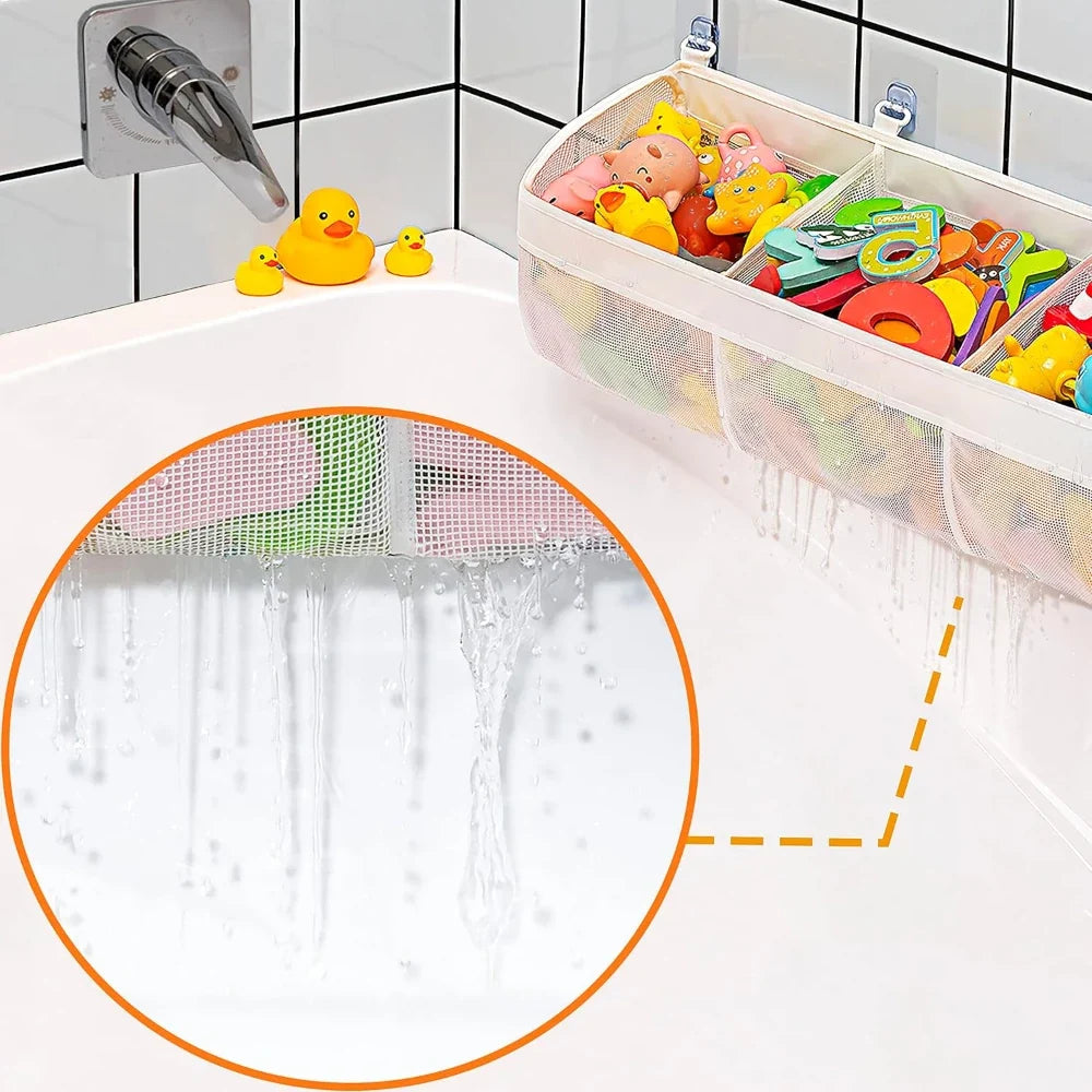 Bath Toy Organizer with 3 Compartment Large Opening Design for Tub Storage and Easy Sorting
