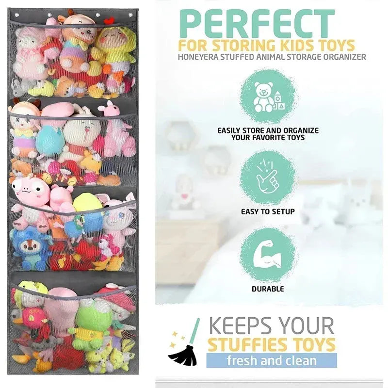 Over Door Stuffed Animal Organizer with Mesh Pockets for Toys