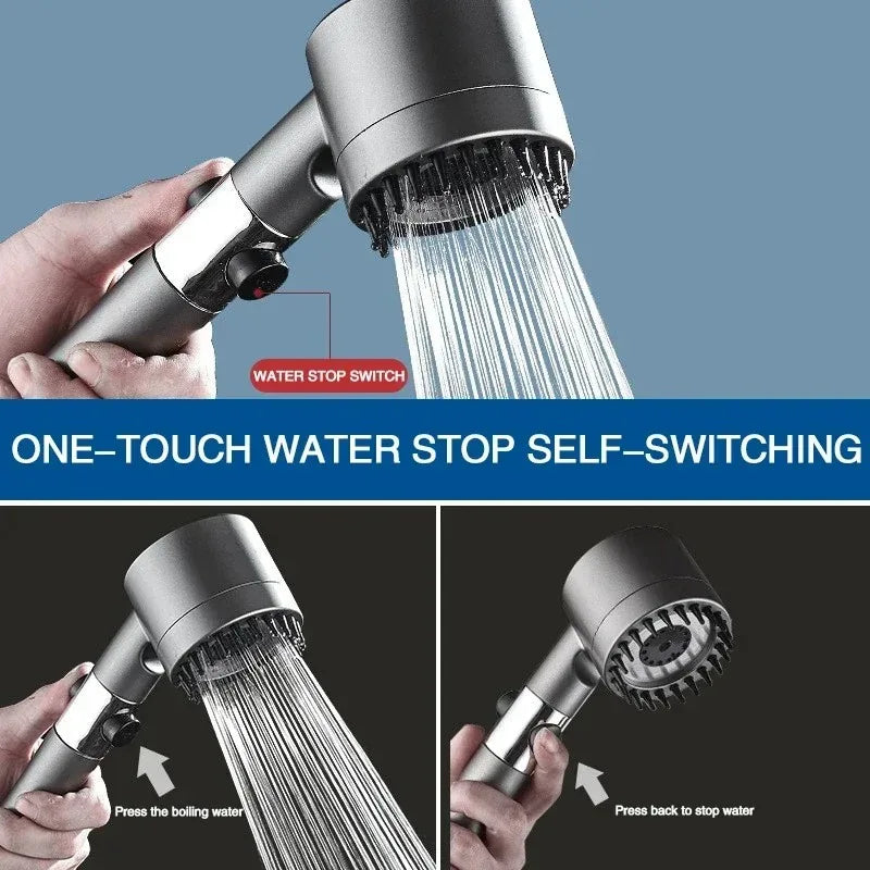 3-Mode Filtered Shower Head with 59-Inch Hose and Brush Accessory for Bathroom Shower Use (Included Single Nozzle with Brush + 1.5-meter Hose +
