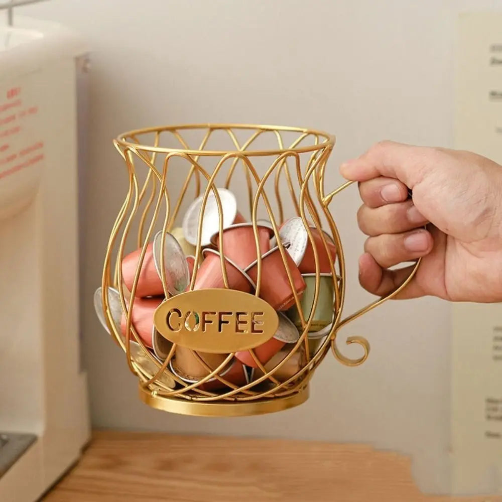 Large Capacity Irregular-Shaped Metal Coffee Pod Holder for Storing K-Cups and Capsules, Ideal for Kitchen Organization and Home Decoration