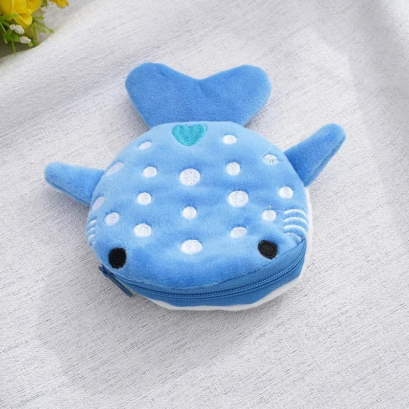 Cartoon Shark Plush Coin Purse with Keyring and Zippered Storage for Coins, Earphones and Small Accessories