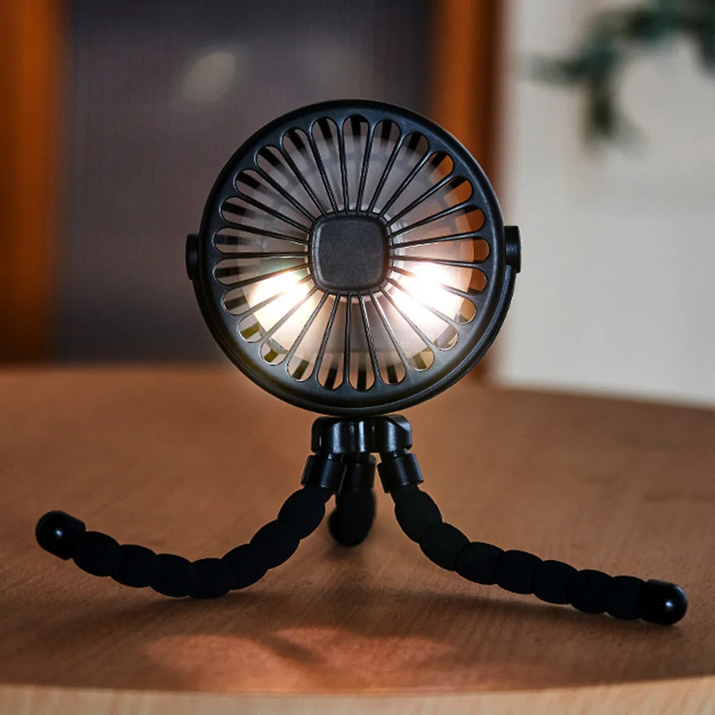 Rechargeable Octopus Mini Fan with Flexible Tripod, LED Night Light and Portable Hands-Free Design