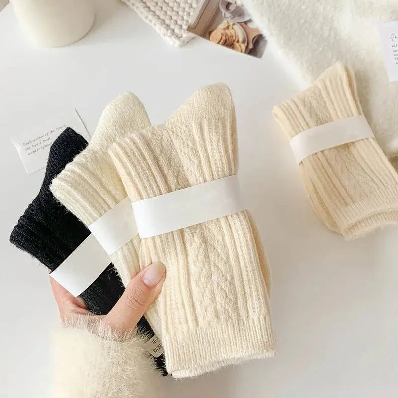 2Pcs Thermal Wool Lounge Socks Set for Women with Thick Knit and Solid Color Winter Design
