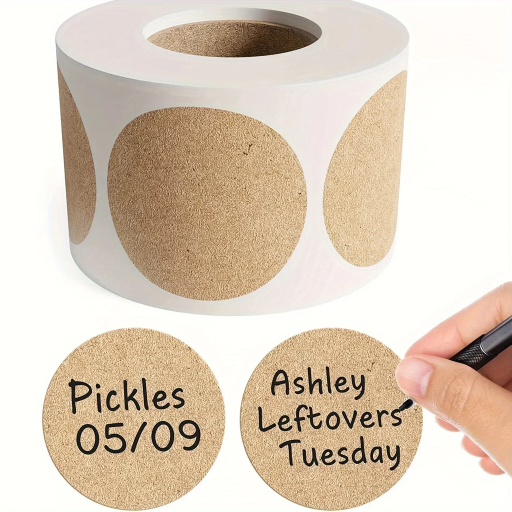 Self Adhesive Kraft Round Label Roll with Writable Design for Classification Name and Packaging Use