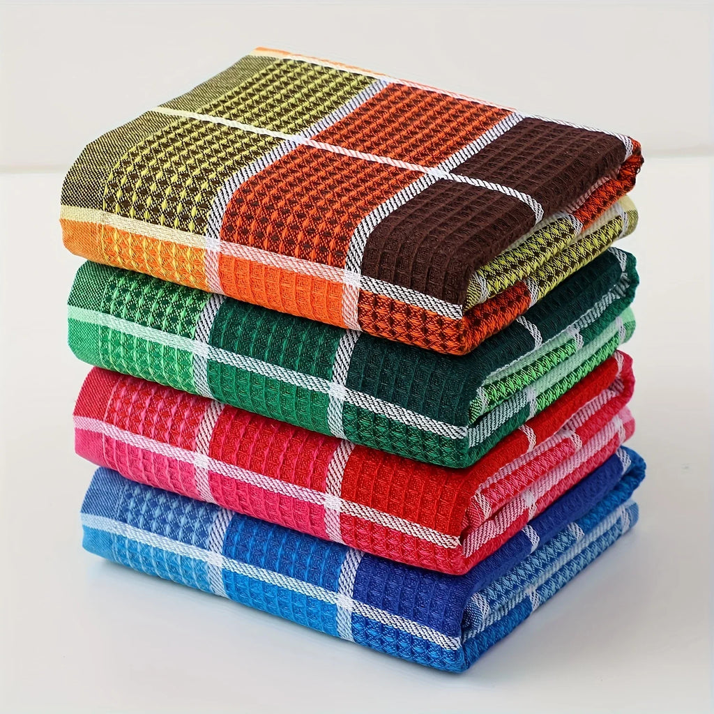 Set of Durable, Highly Absorbent Kitchen Cloths in Green, Pink, Blue, and Yellow for Dishwashing, Scouring, and Everyday Cleaning