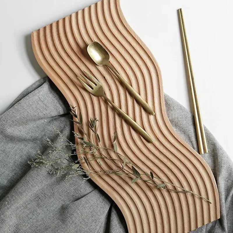 Wave Shaped Wooden Decorative Tray in Beech Wood for Coffee Table Display Serving and Home Decor