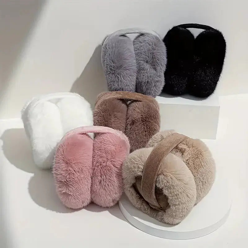 Soft Plush Faux Fur Winter Muffs Ear Warmer with Foldable Headband for Outdoor Cold Weather Use
