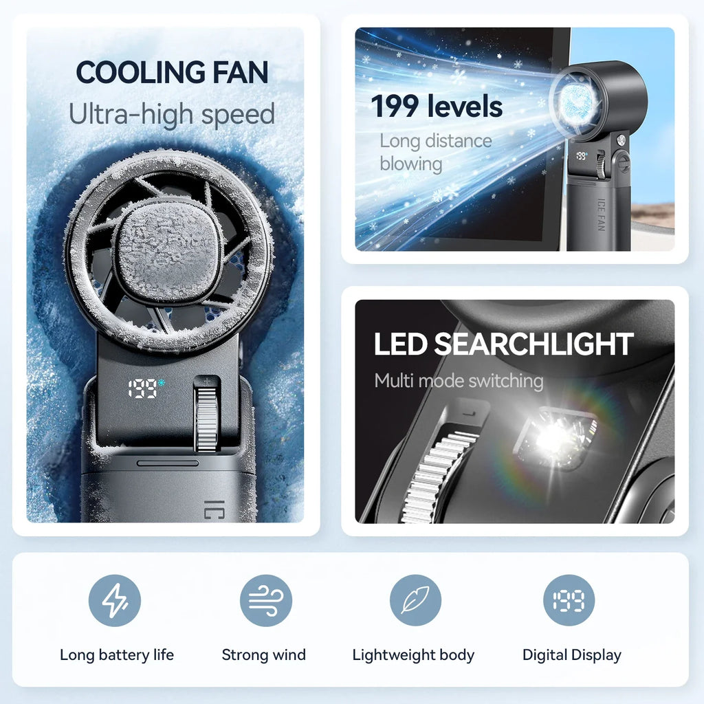 Portable Handheld Fan with Semiconductor Cooling Plate, 6000mAh Battery and Foldable Neck Design for Travel and Outdoor Use