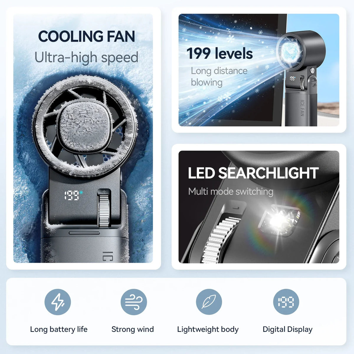 Portable Handheld Fan with Semiconductor Cooling Plate, 6000mAh Battery and Foldable Neck Design for Travel and Outdoor Use