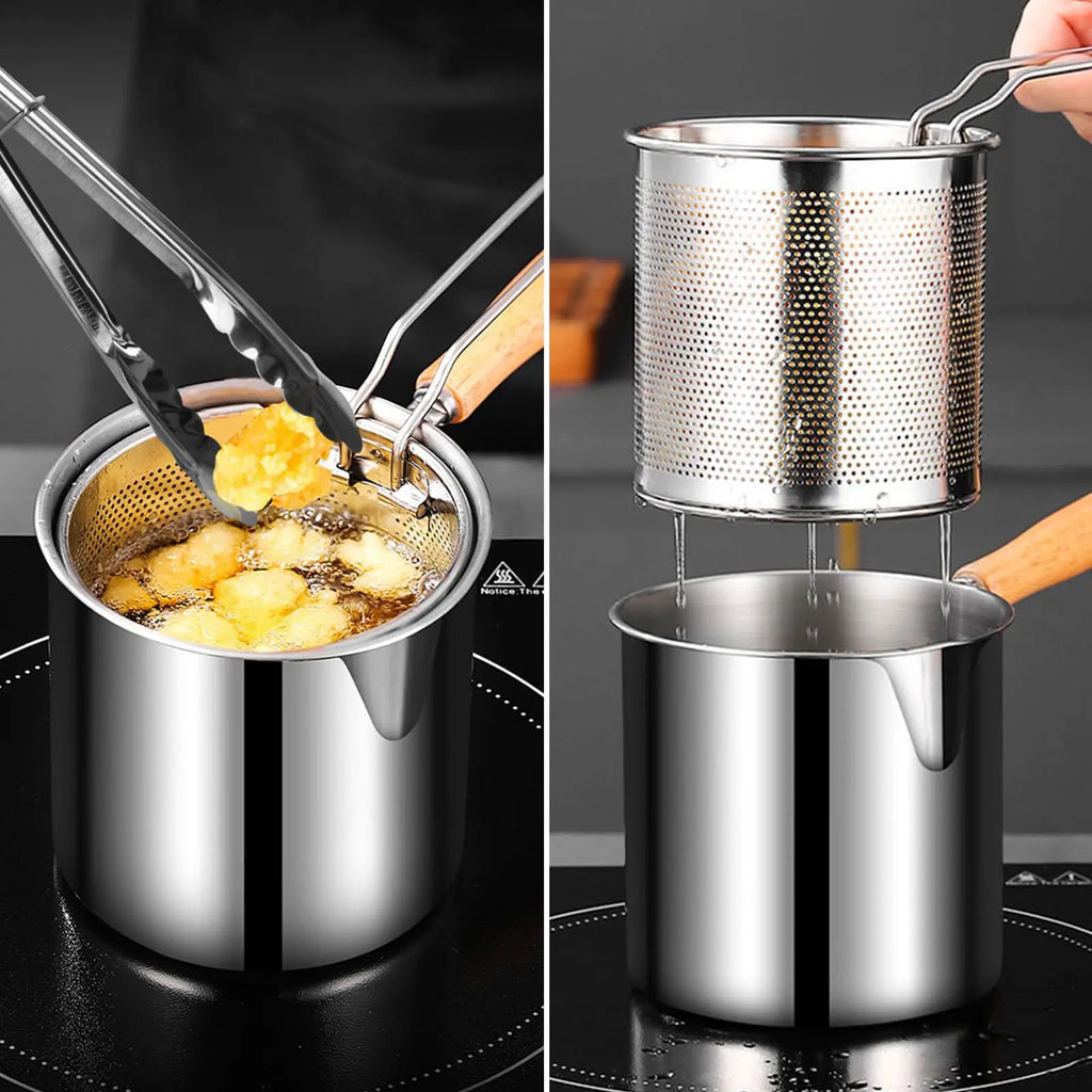 Stainless Steel Deep Fryer Pot with Basket and Lid for Tempura and Everyday Frying Use