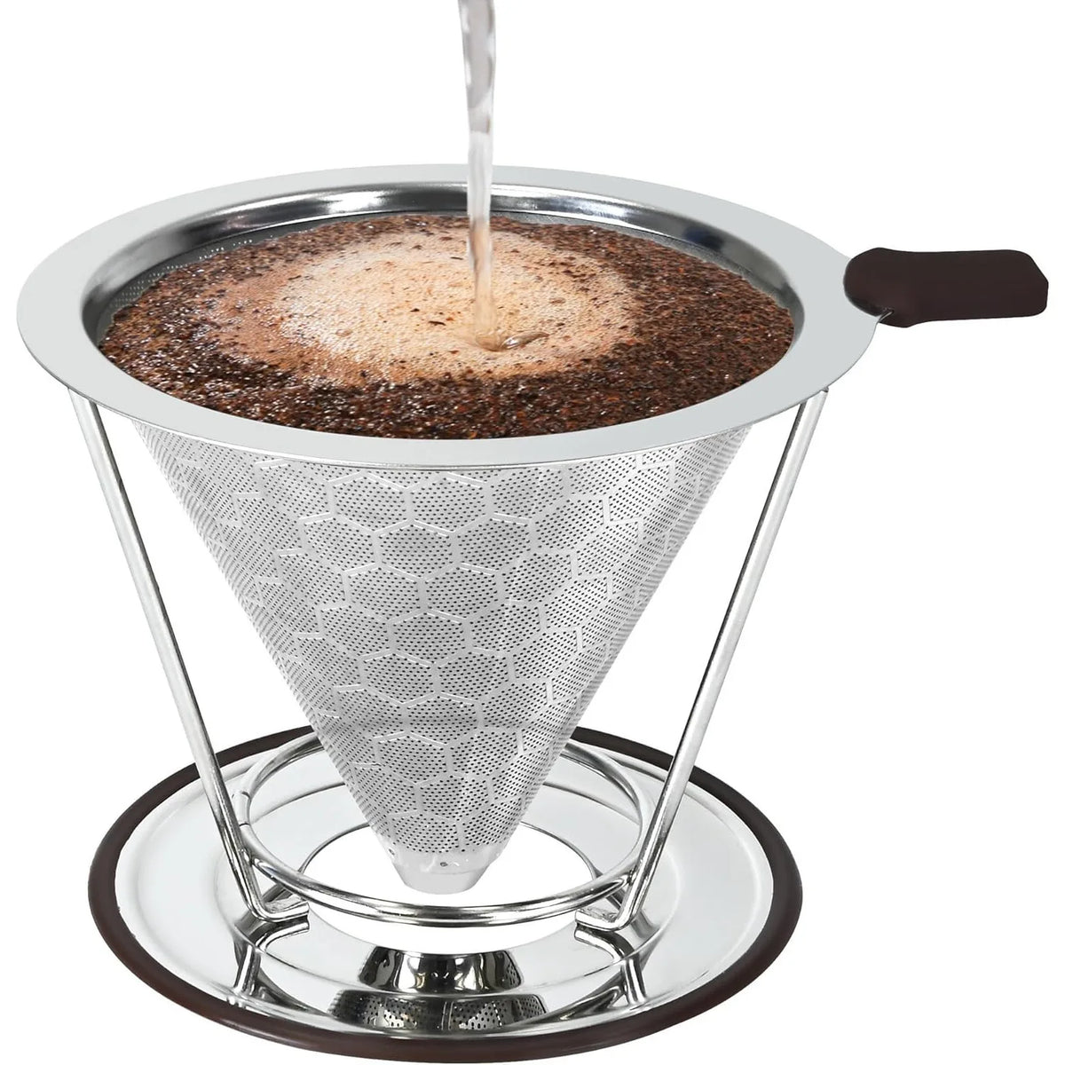 Stainless Steel Manual Coffee Brewer Reusable Double Layer Filter for Pour Over Brewing at Home Office or Travel (Filter Paper Not Included)