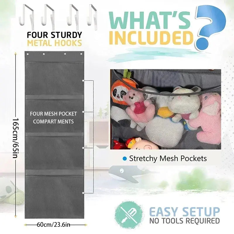 Over Door Stuffed Animal Organizer with Mesh Pockets for Toys