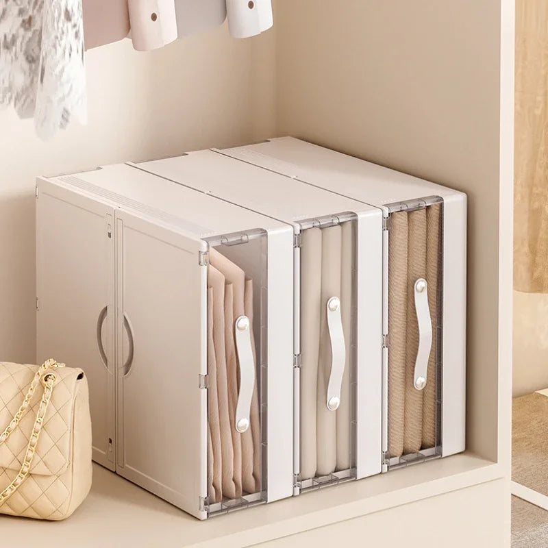 Foldable Linen Storage Box with Transparent Drawer Design for Bedding and Closet Organization