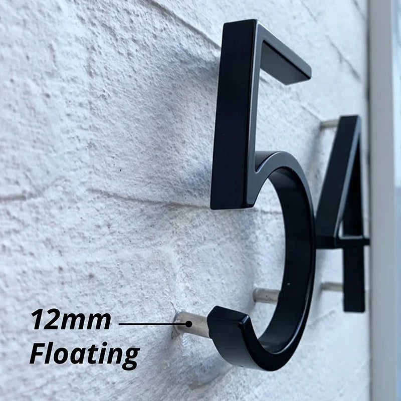 6 Inch Stainless Steel House Number with Floating Mount Design and Black Coating for Address Display and Mailbox Use