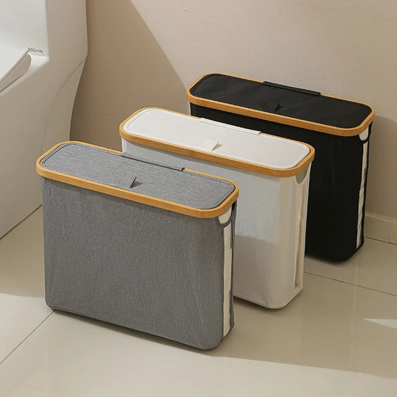 Toilet Paper Storage Basket with Bamboo Lid and Transparent Window for Bathroom Organization