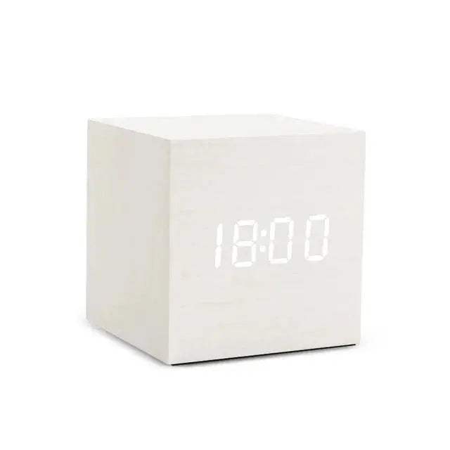 Wooden LED Digital Alarm Clock with Temperature Display and Sound Control for Desktop and Bedside Use