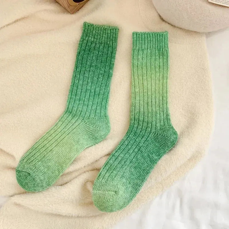 Gradient Wool Cashmere Long Knit Socks for Women with Thick Thermal Knit for Autumn and Winter Wear