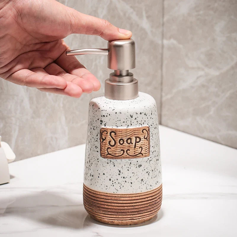 Ceramic Bathroom Accessory Set with Lotion Dispenser Cup Soap Dish and Countertop Holder