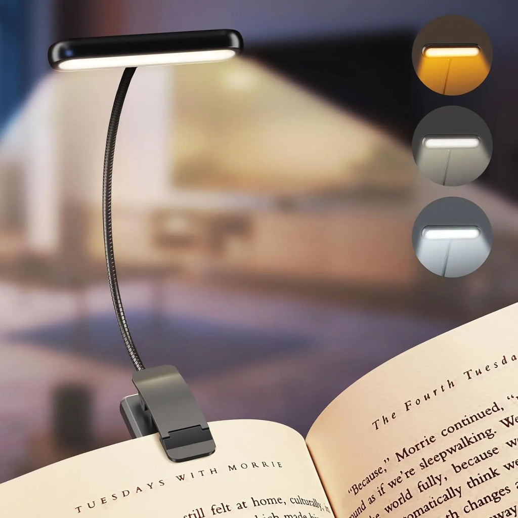 Rechargeable Book Lamp with Clip-On Flexible LED Design for Reading and Portable Lighting