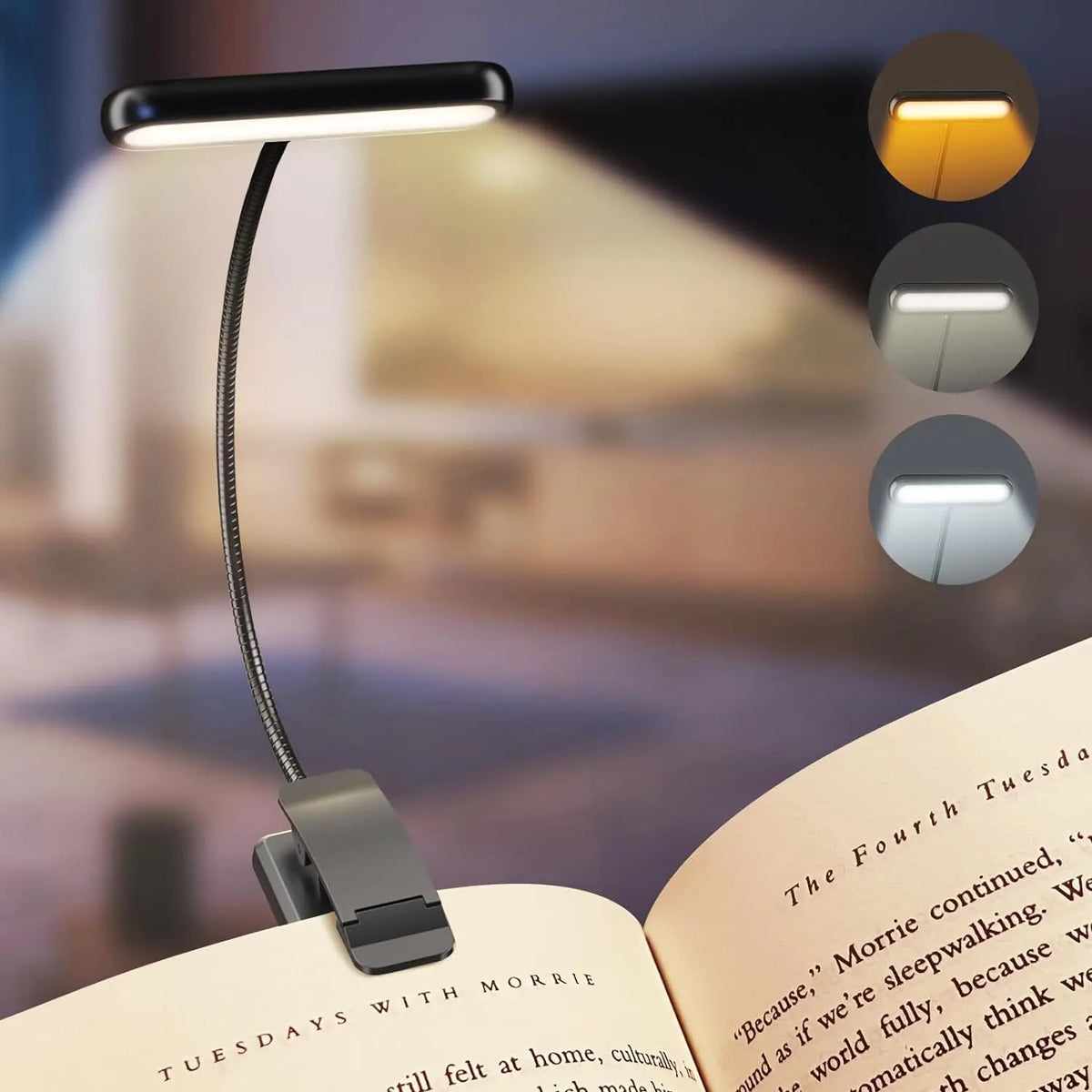 Rechargeable Book Lamp with Clip-On Flexible LED Design for Reading and Portable Lighting