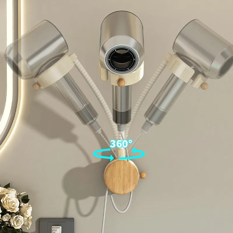 Rotatable Hair Dryer Holder with Adjustable Wall Mount Design for Bathroom Storage