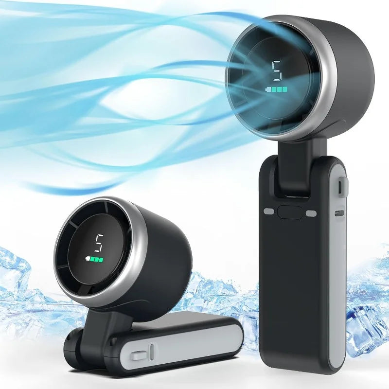 Portable Handheld Turbo Fan with 5 Speed Settings and Foldable Design for Travel and Outdoor Use