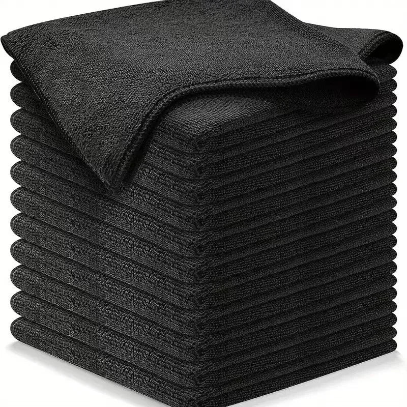 Black Microfiber Cleaning Cloth Set with Soft Lint Free Absorbent Fabric for Household Kitchen Office and Car Cleaning