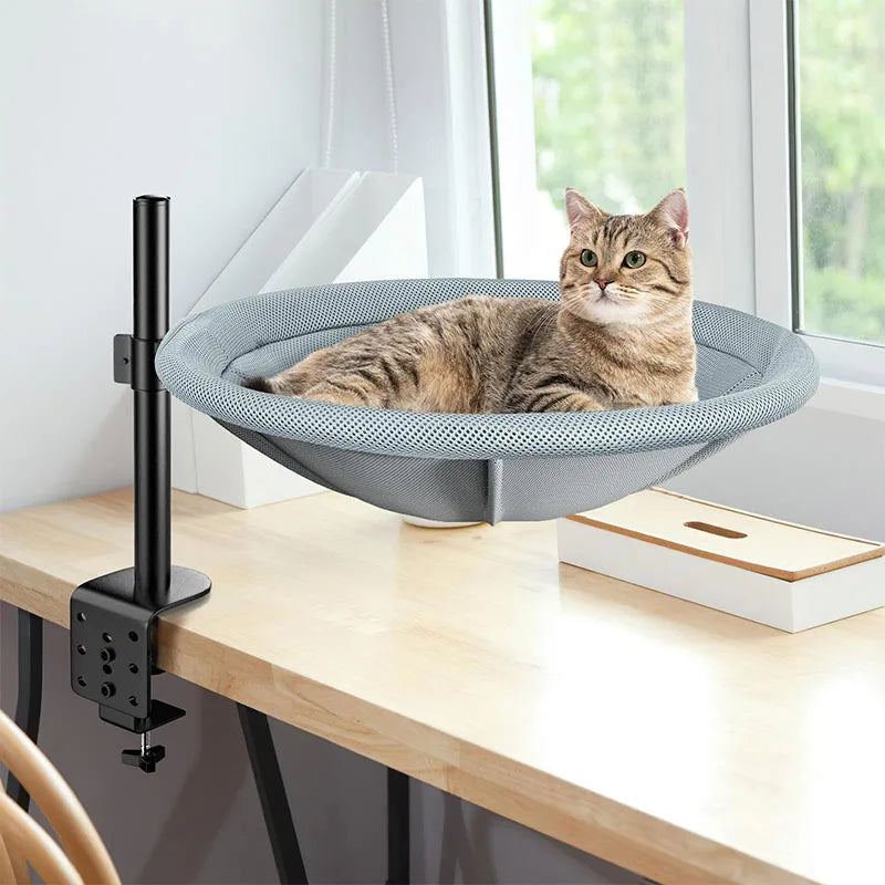 Adjustable Rotating Cat Perch with Clamp On Desk Design for Indoor Climbing and Resting