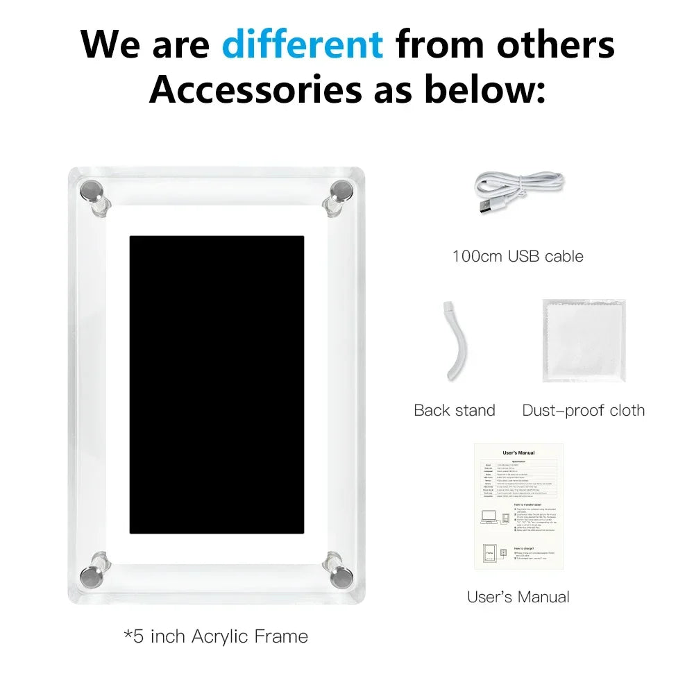 ClearFrame Acrylic Digital Photo Frame - Slim, Crystal-Clear Display for Your Favorite Moments