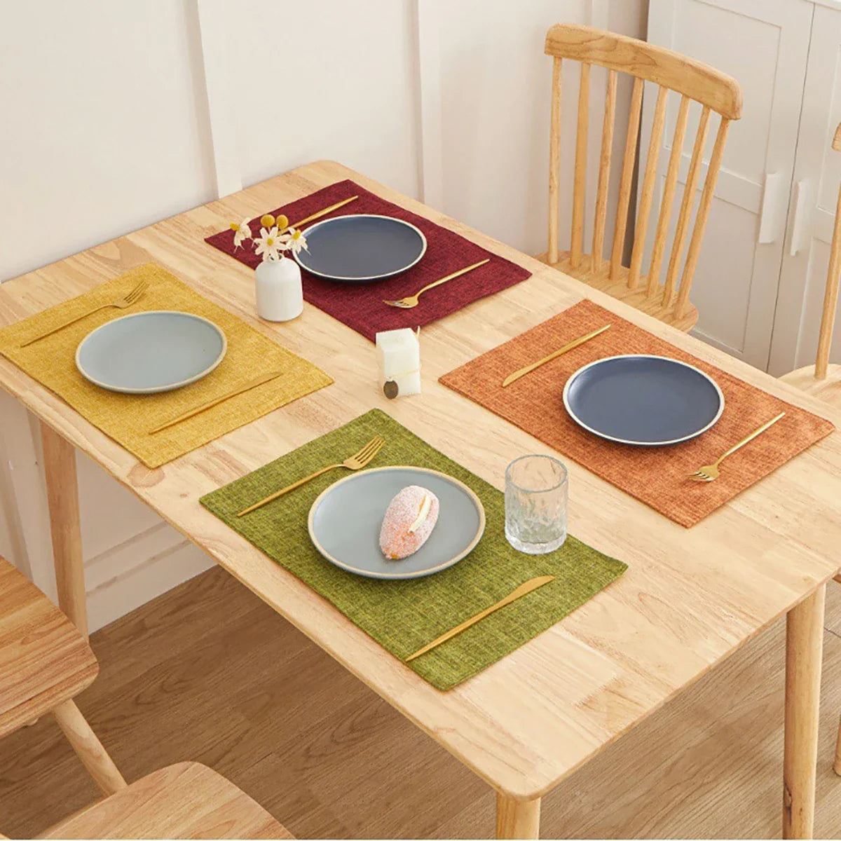 Rectangle Linen Dining Table Placemat Heat Resistant Table Mat for Bowls Cups Kitchen Dining Decor