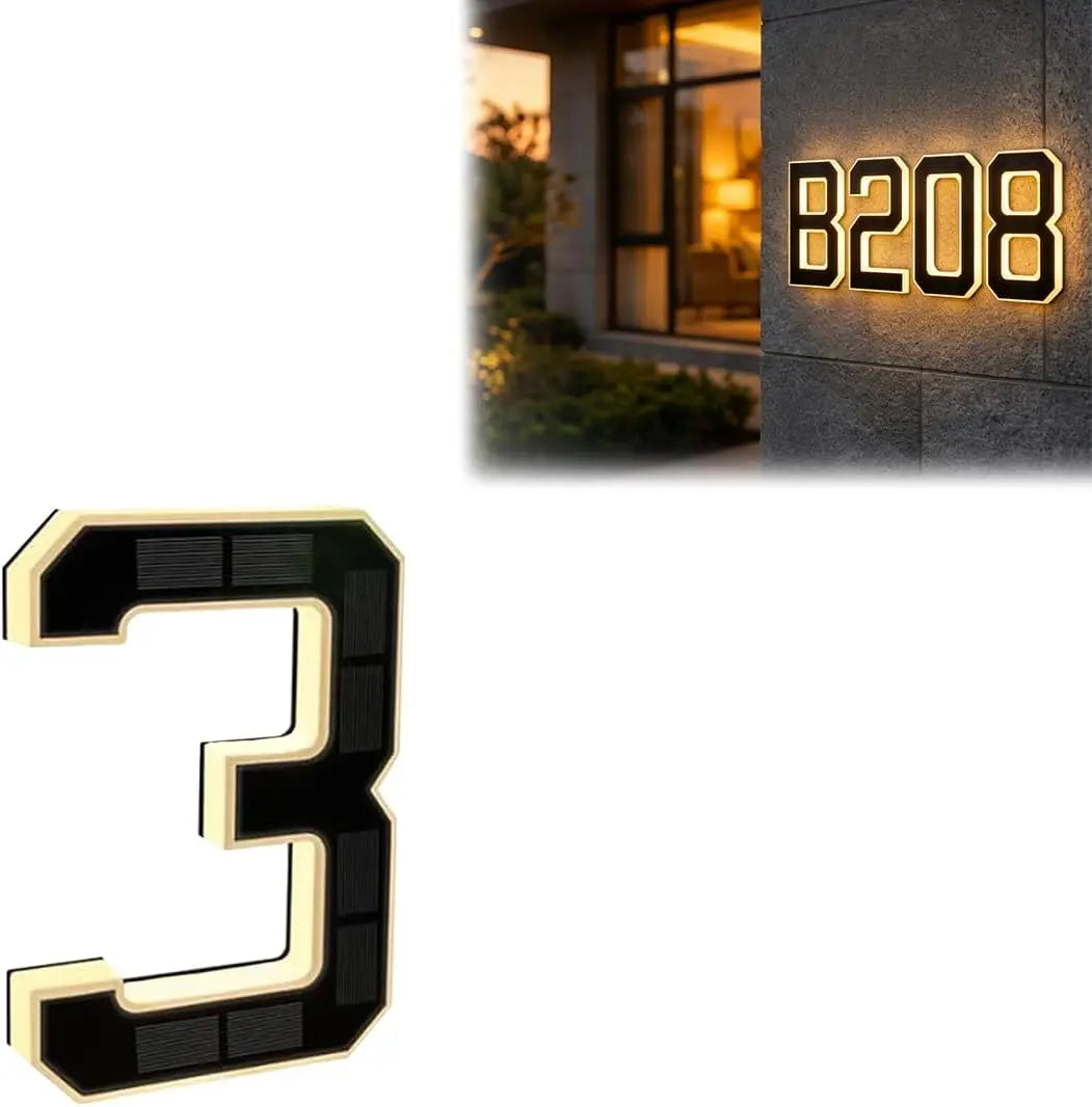 Solar LED Address Plaque with Waterproof Illuminated House Number Design for Outdoor Wall Mounting