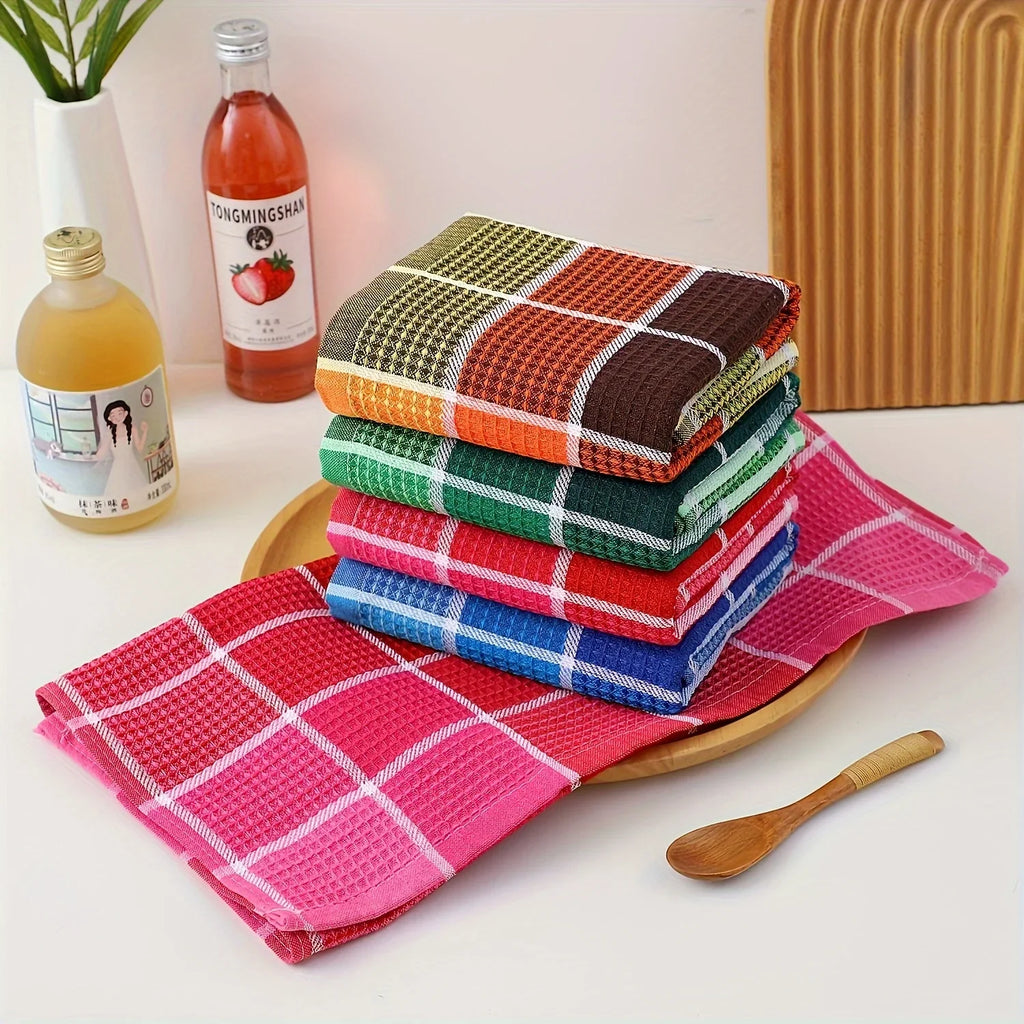 Set of Durable, Highly Absorbent Kitchen Cloths in Green, Pink, Blue, and Yellow for Dishwashing, Scouring, and Everyday Cleaning