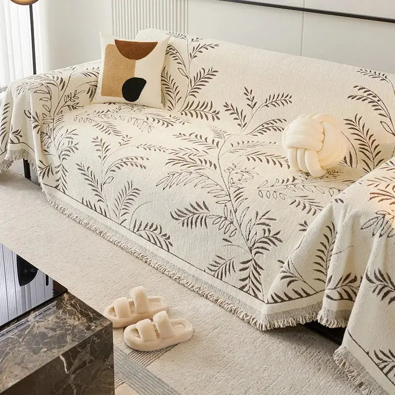 Four-Season Chenille Jacquard Leaf Sofa Cover with Full Non-slip Design and Scratch-Resistant Texture