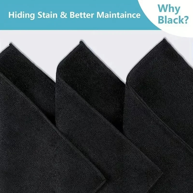 Black Microfiber Cleaning Cloth Set with Soft Lint Free Absorbent Fabric for Household Kitchen Office and Car Cleaning