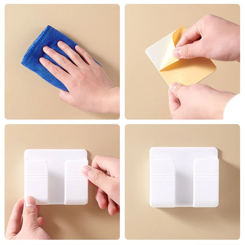 3 Pcs Wall Device Holder with Adhesive Storage Box Design for Phones Remotes and Charging Plugs