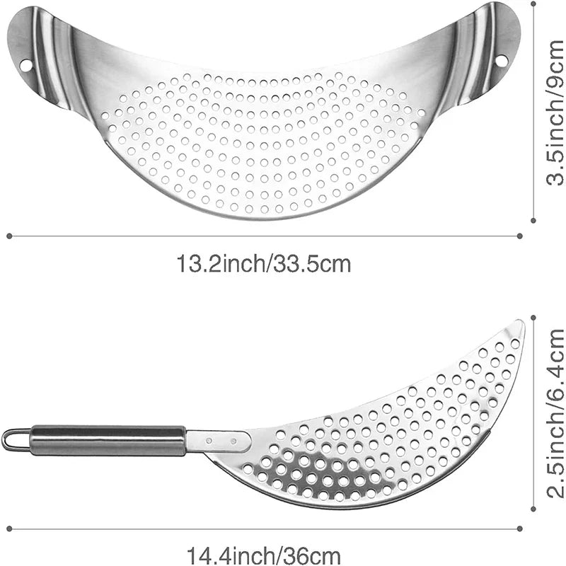 Stainless Steel Pot Strainer Set with Moon and Double Handle Designs for Pasta Rice and Stock Draining