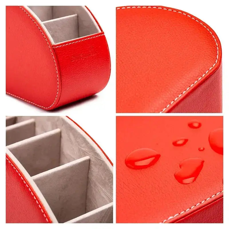 Remote Control Holder with 5 Compartments Vegan Leather Desktop Organizer for Living Room and Office Storage
