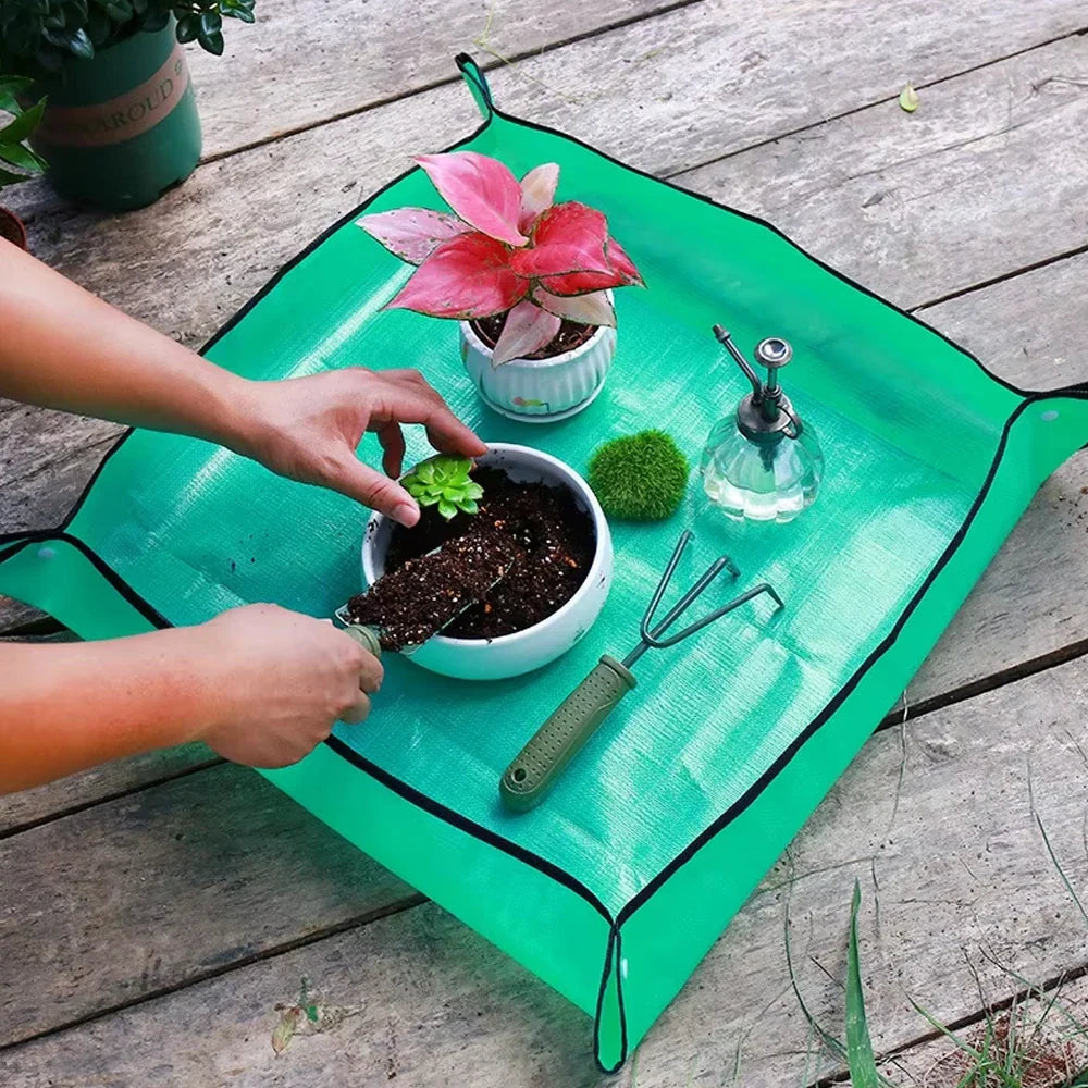 Waterproof Plant Repotting Mat with Snap Corners and Foldable Design for Indoor Potting Crafts and Easy Cleanup