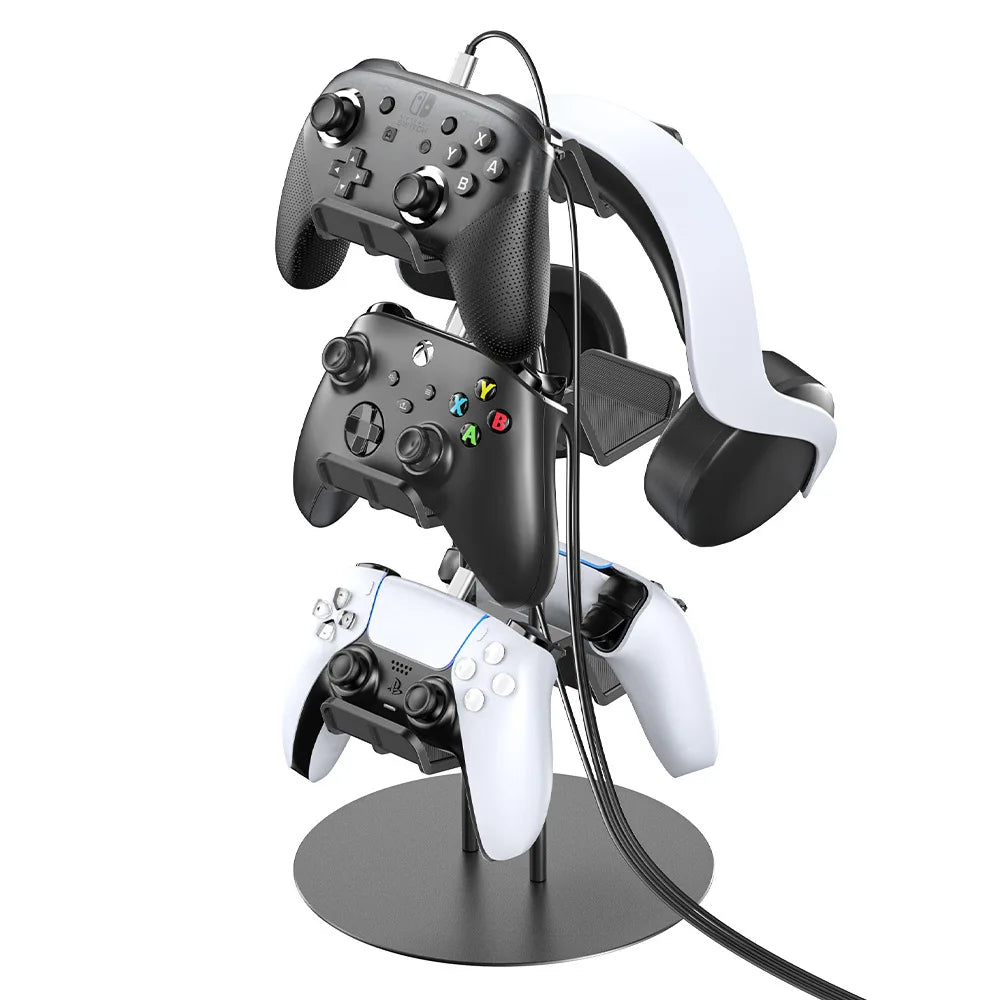 Controller Stand Organizer with Plastic Gamepad and Headphone Display Rack for PlayStation and Xbox Accessories