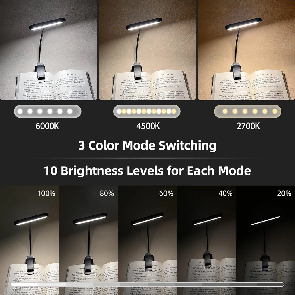Rechargeable Book Lamp with Clip-On Flexible LED Design for Reading and Portable Lighting
