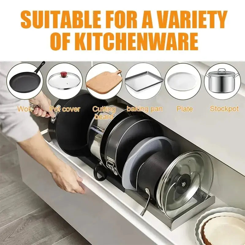 Expandable Stainless Steel Cookware Rack for Pan Lid Storage