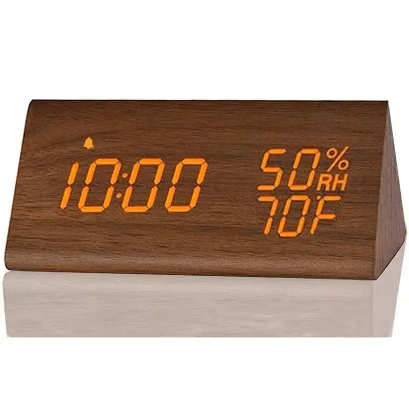 Wooden LED Alarm Clock with USB Charger Temperature Display