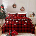 3-Piece Christmas Duvet Cover Set with Checkered Elk and Snowflake Print Design for Seasonal Bedding