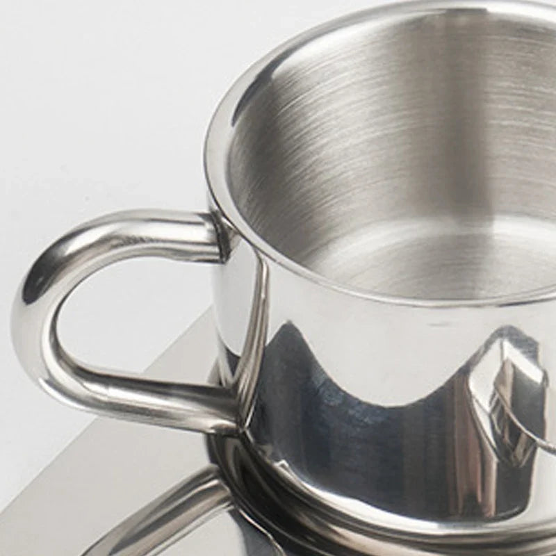 Stainless Steel Teacup Set with Saucer and Spoon for Coffee Tea Serving and Gift Use